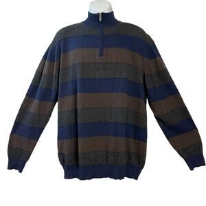 Enzo Mantovani Wide Stripe Wool Cashmere 1/4 Zip Sweater Made in Italy Size XL